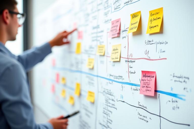 Whiteboard mit Skizzen für den Softwareentwicklungszyklus